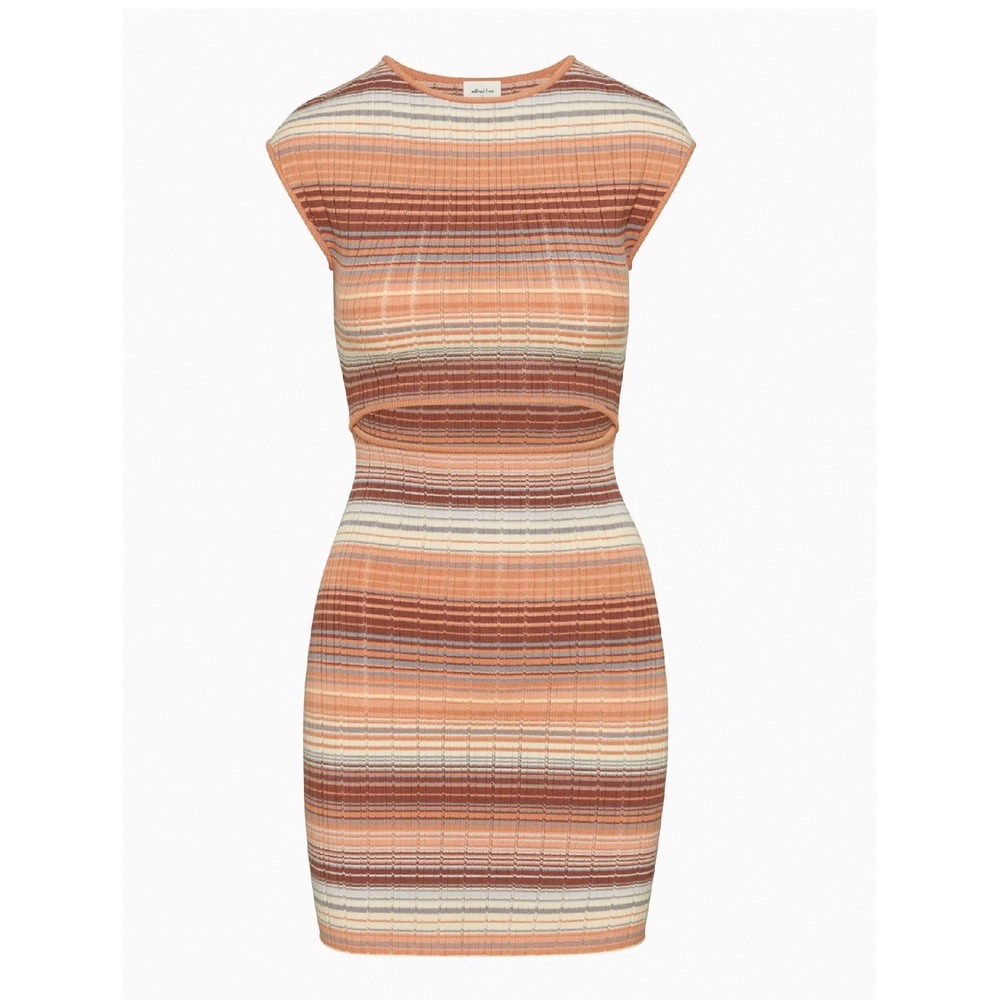Wilfred Free Aritzia Cut-Out Knit Mini Dress Striped Terracotta Mocha XS